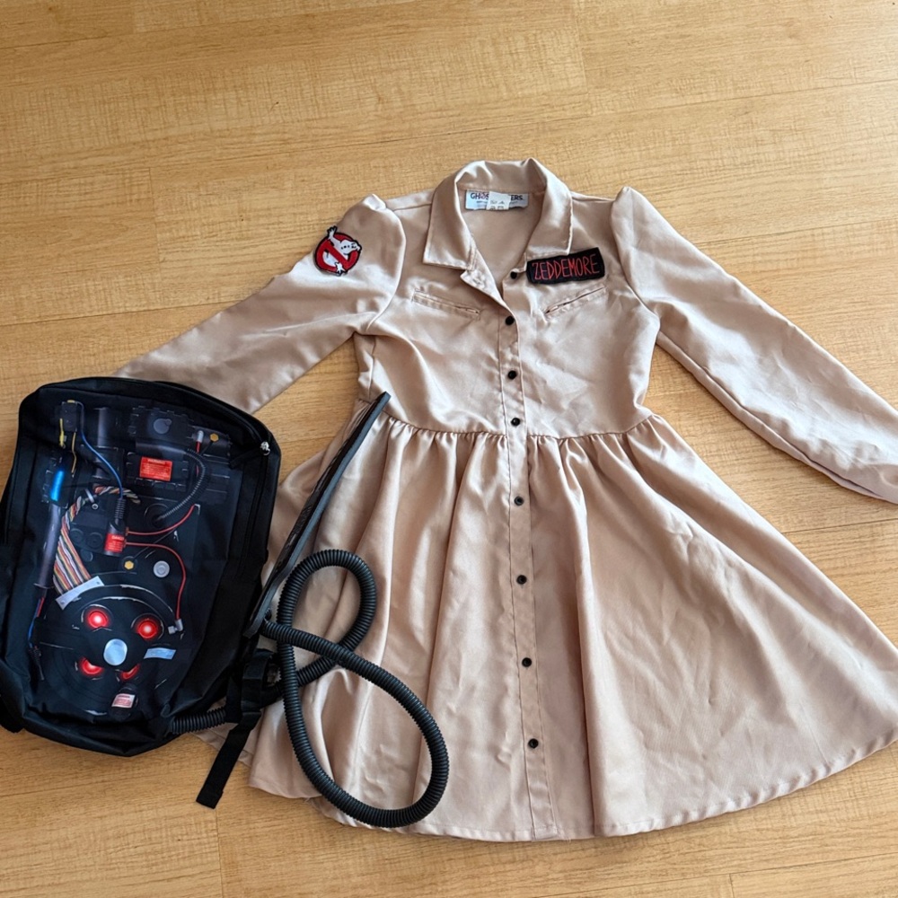 Ghostbusters Halloween Costume Button-Front Skater Dress with Patch Detail
